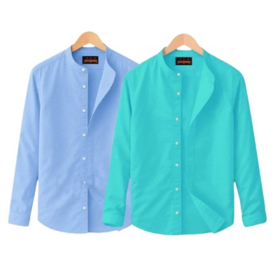 2 PCS Band Collar Shirt